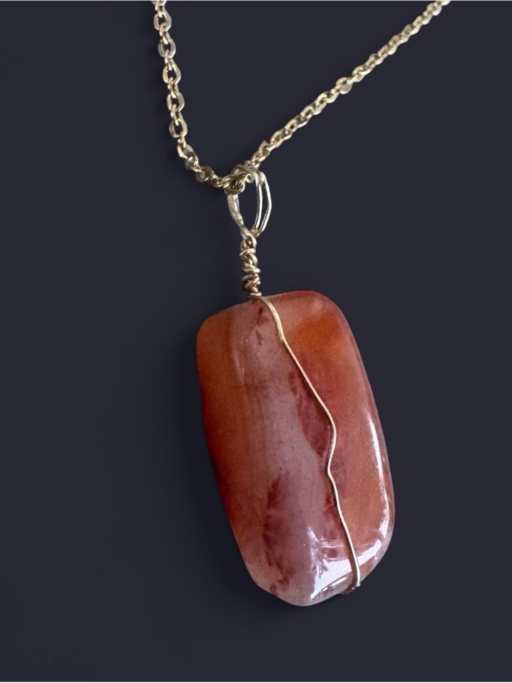 Carnelian Agate Pendant Gold Necklace